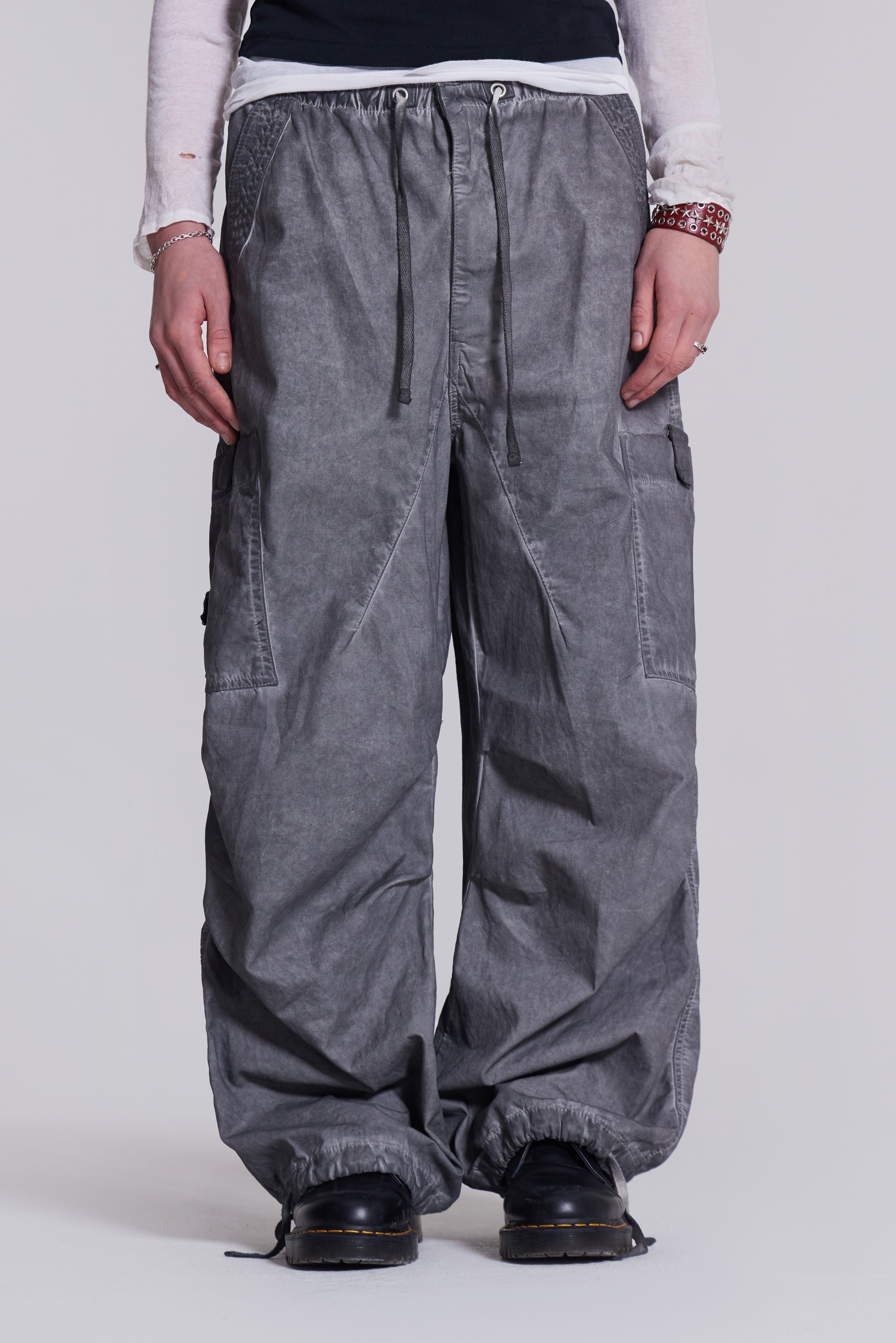 Washed Black Oil Parachute Cargo Pants | Jaded London