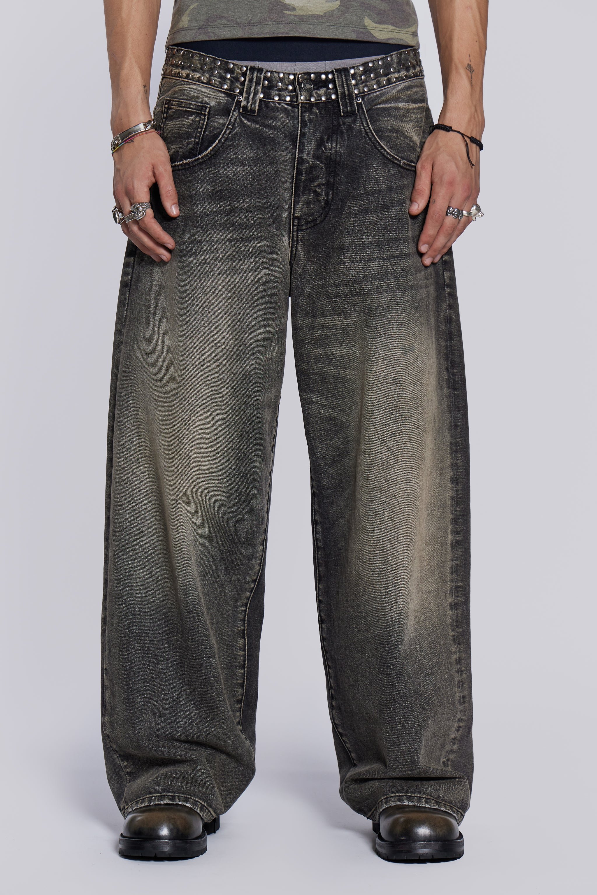 Washed Black Stud Colossus Jeans | Jaded London