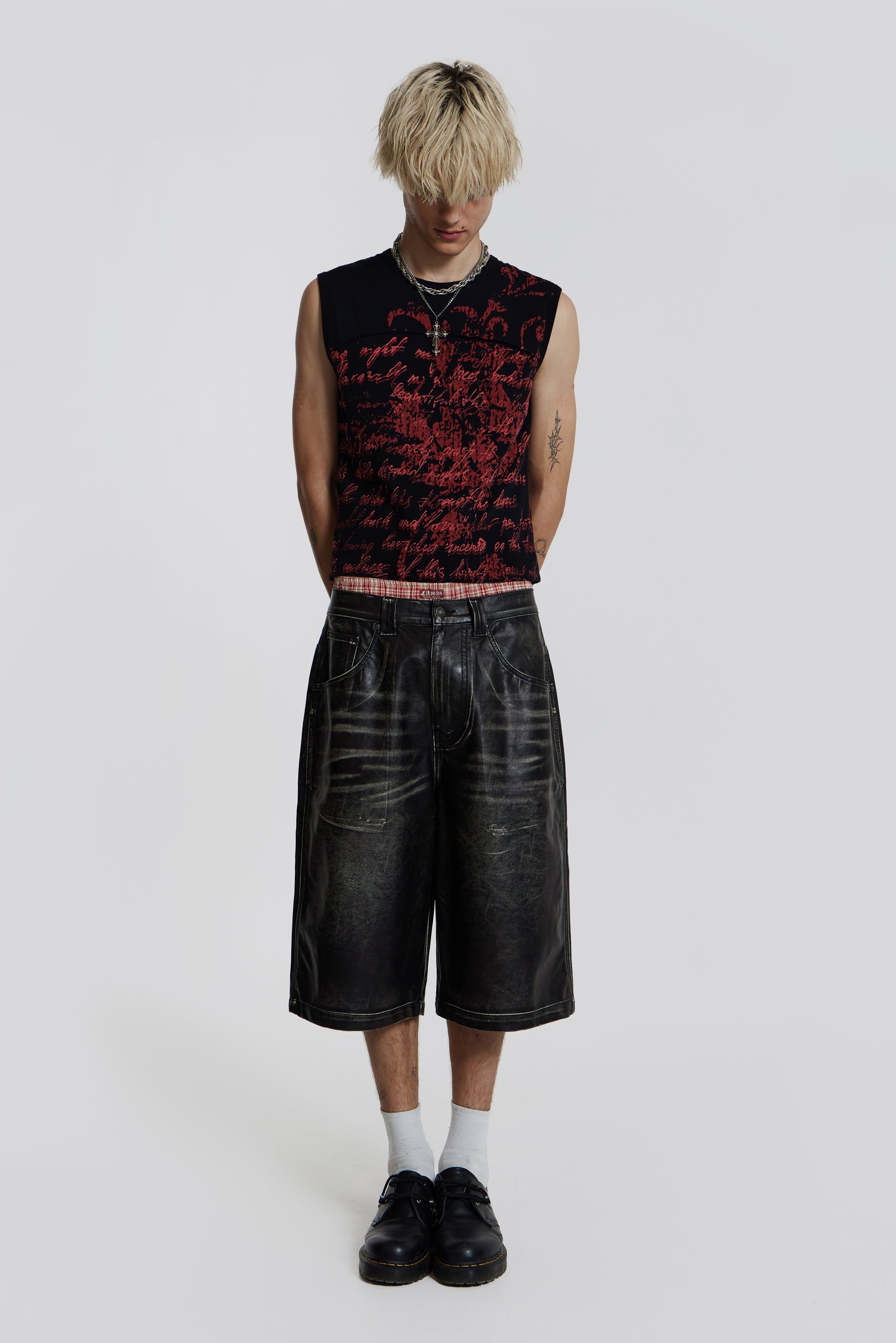 Jaded London Colossu Faux Leather Jorts in Black for Men