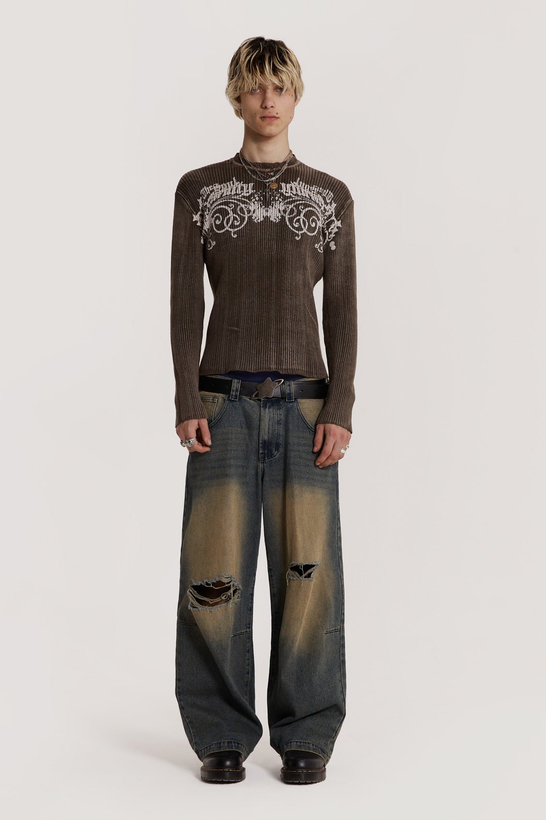 Acid Rib Jumper with Tattoo Print | Jaded London