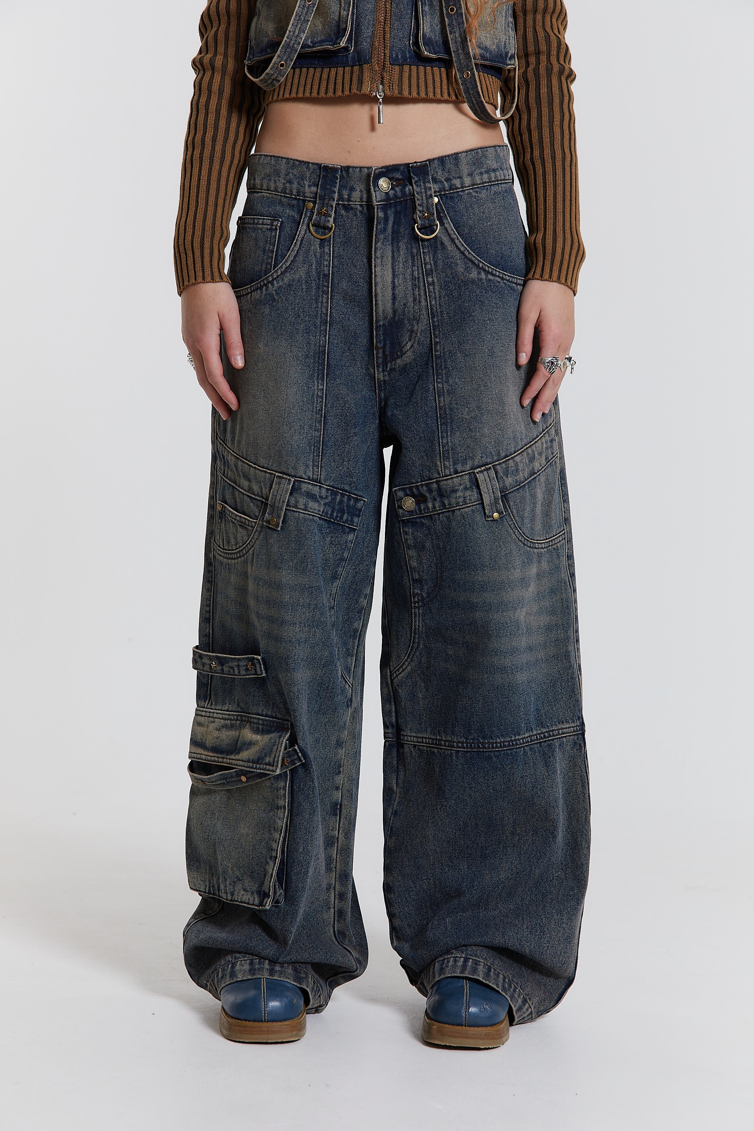 Indigo Sand Wash Colossus Fit Jeans with Double Layer & Hardware ...