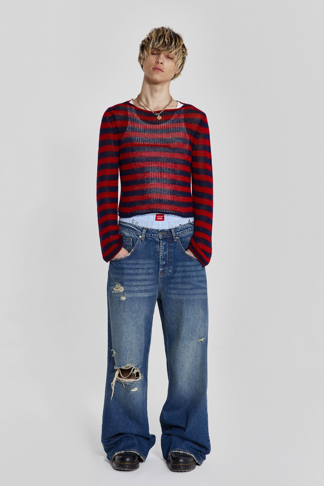 Washed Blue Busted Flare Colossus Jeans | Jaded London