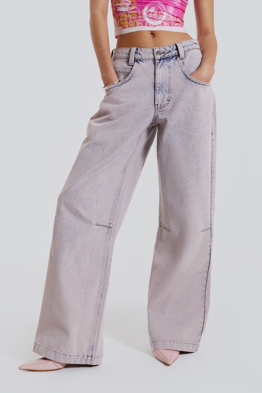 Pink Acid Wash Low Rise Colossus Baggy Jeans | Jaded London