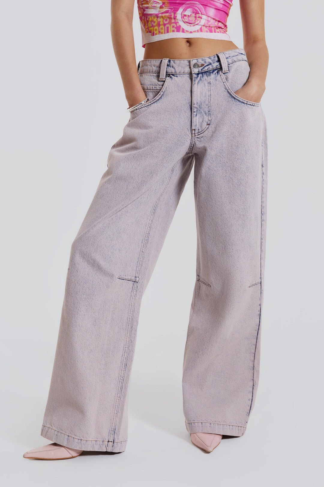 Pink Acid Wash Low Rise Colossus Baggy Jeans