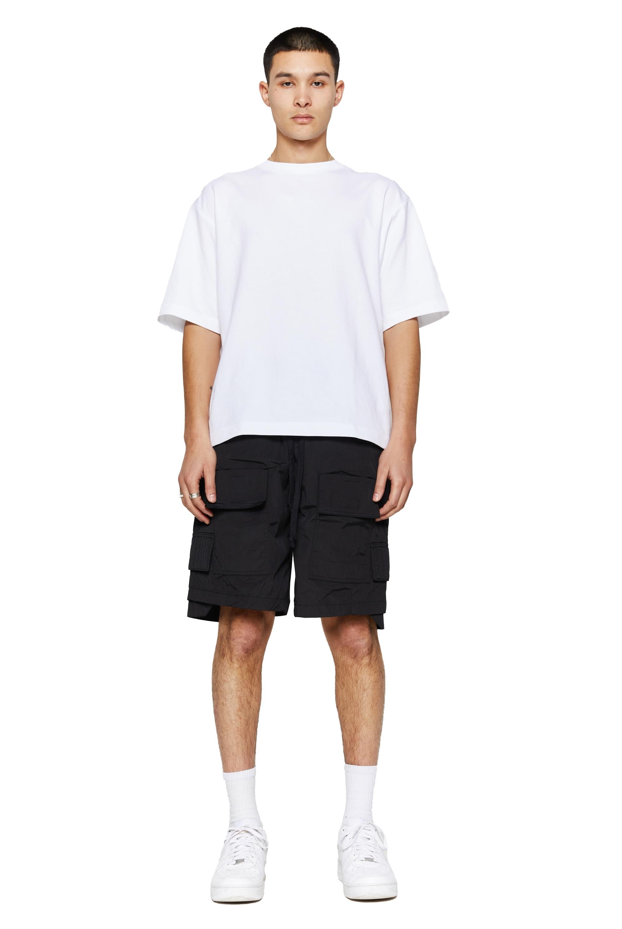 Black EVD Drawstring Cargo Shorts | Jaded London