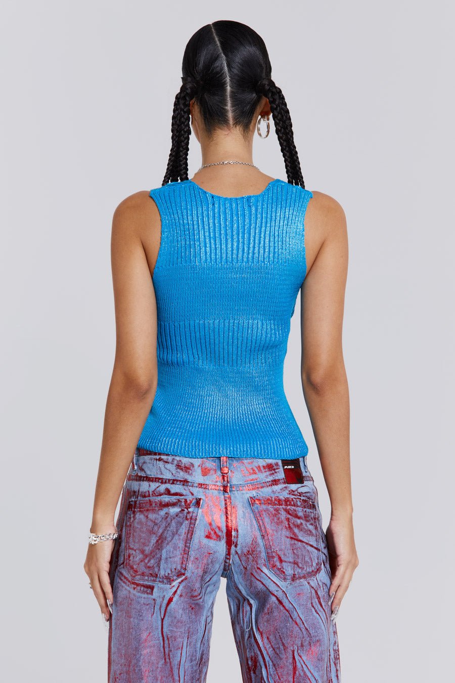 Blue Metallic Knitted Sliced Top | Jaded London